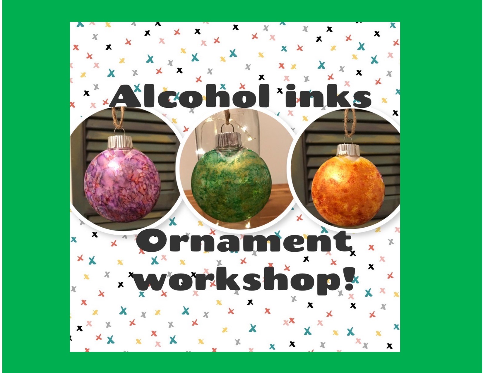 Pictures of three alcohol ink ornaments