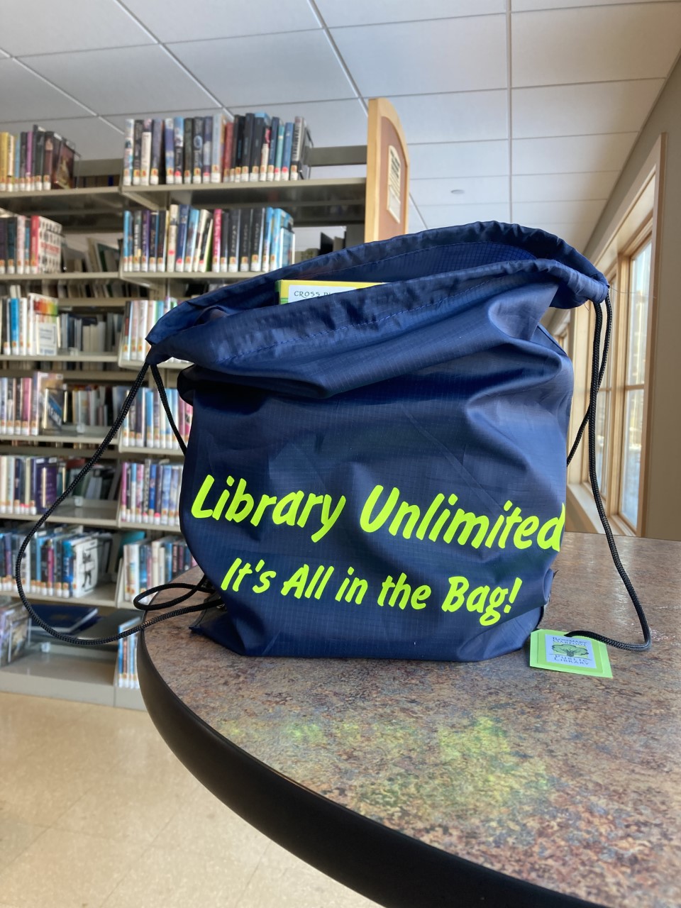 Library Unlimited branded bag full of books