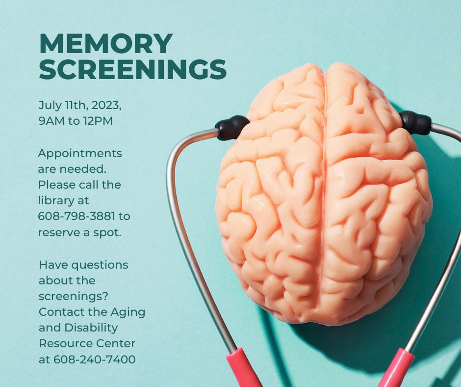 A flyer advertising memory screenings at the library in July