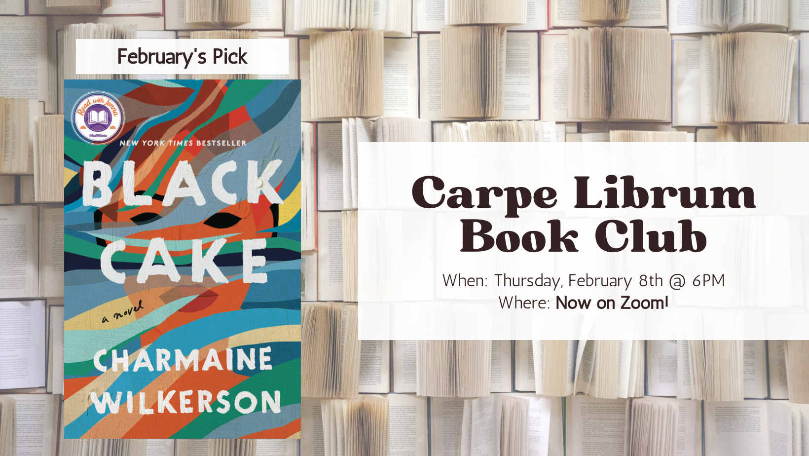 Carpe Librum Banner for February meeting on Zoom