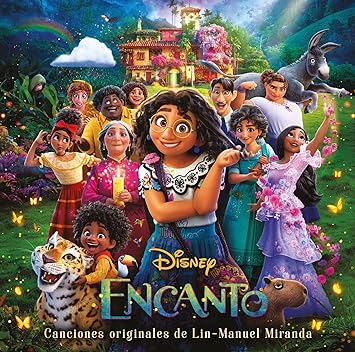 Movie cover for Encanto showing main character, Mirabel, her family and her home.