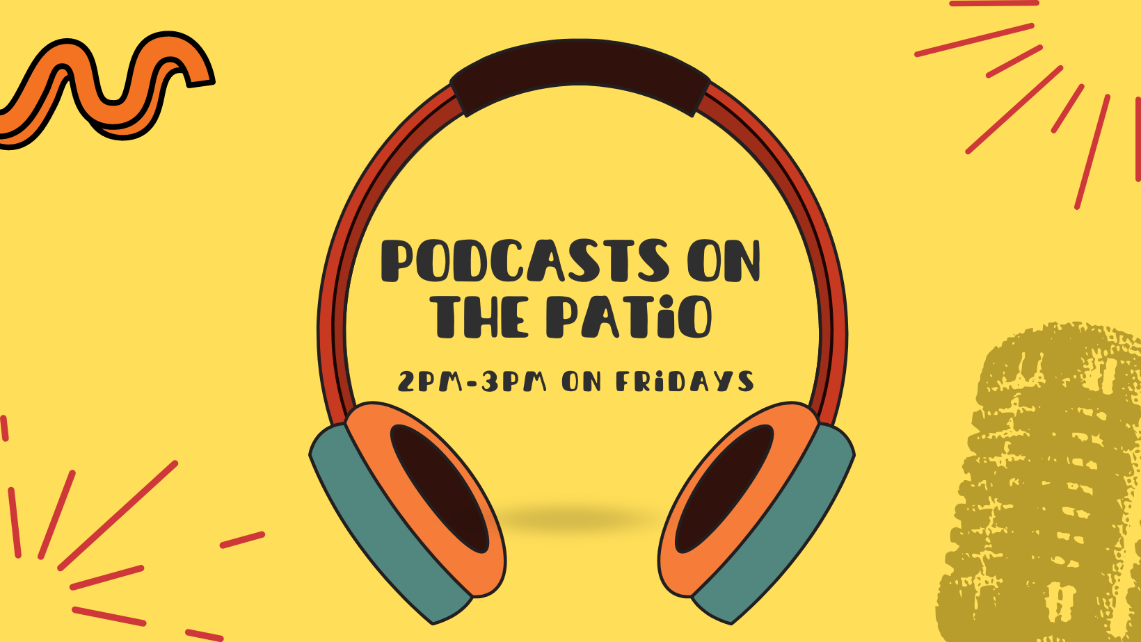 podcasts on the patio surrounded by sun and headphones