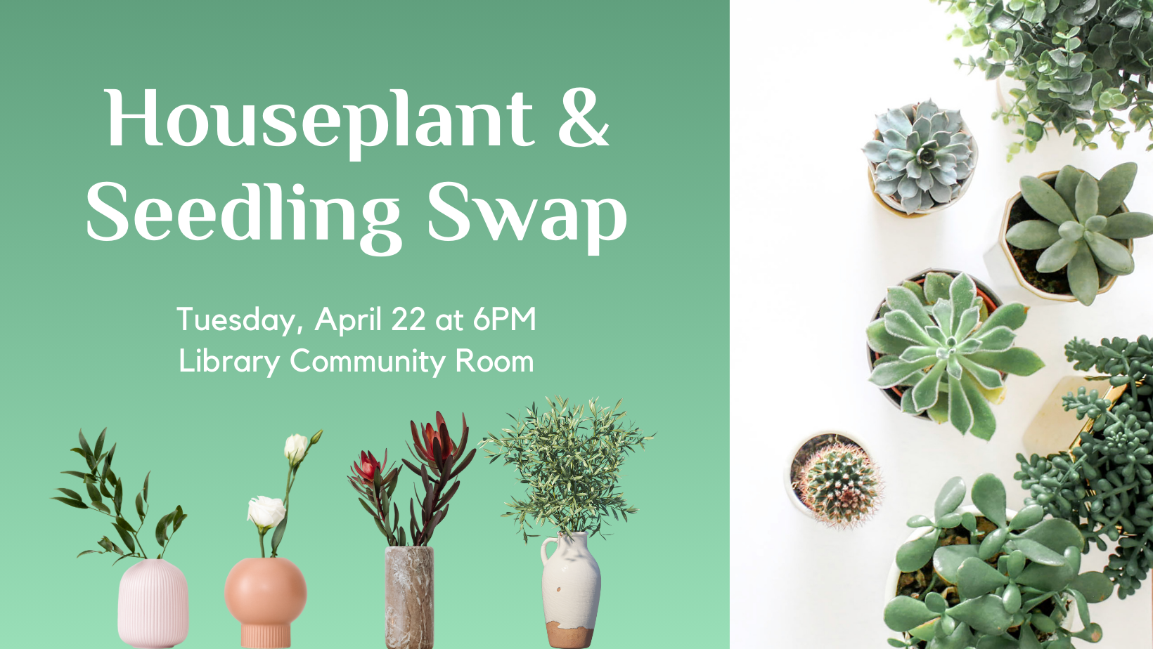 Houseplant adn Seedling Swap on green background