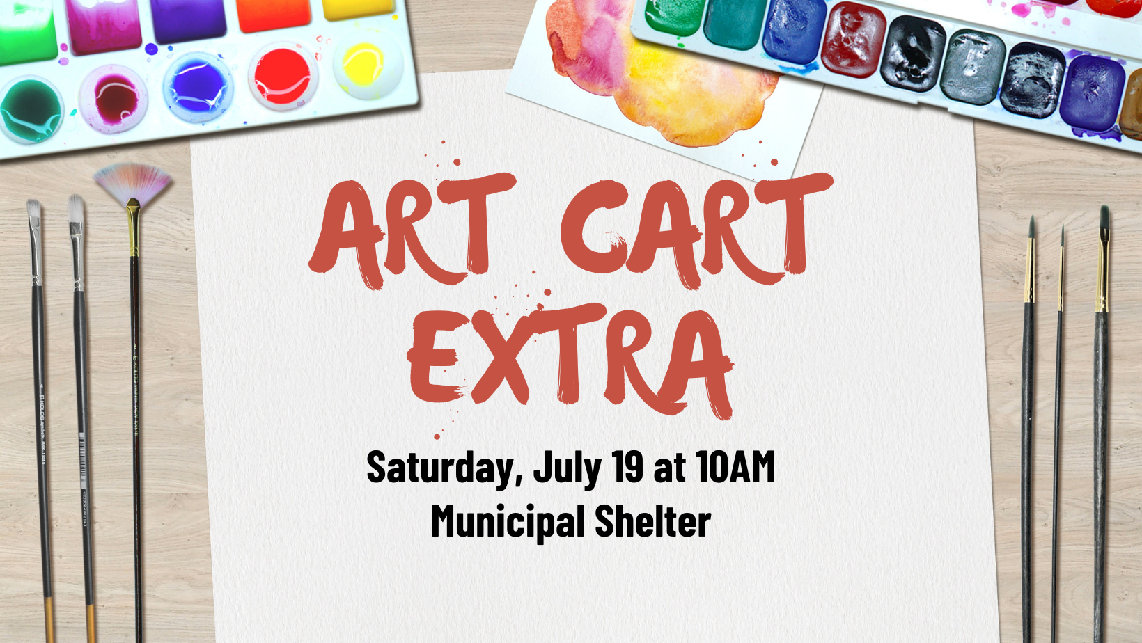 Art Cart Extra on background of paper with paints and brushes