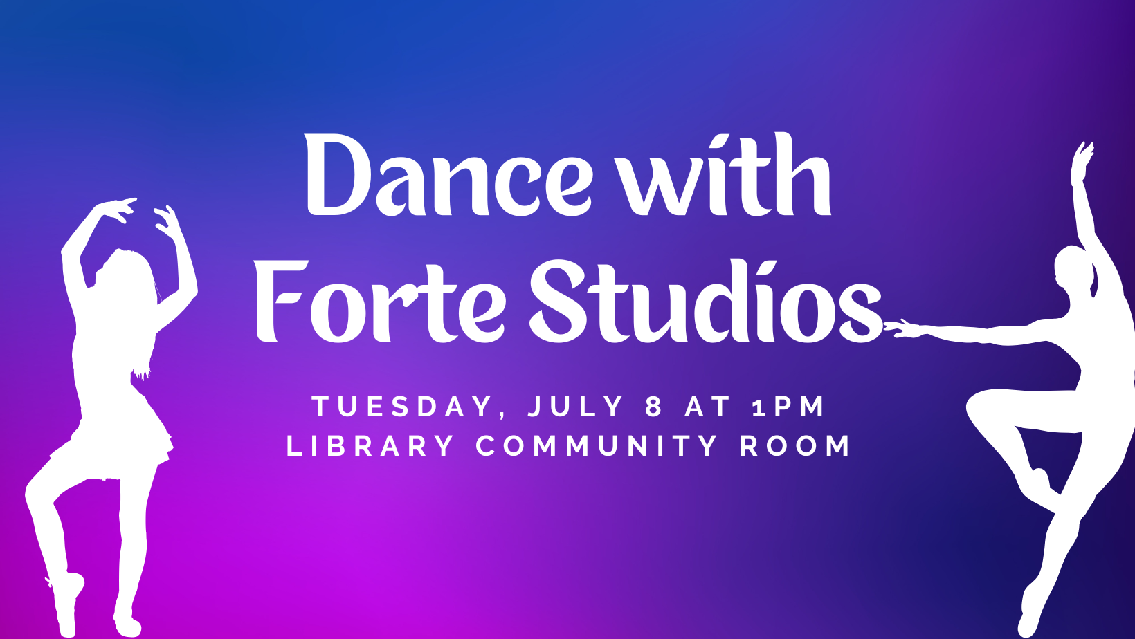 Dance with Forte Studios on purple background featuring silhouettes of dancers in white