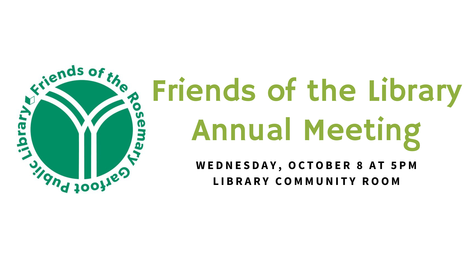 Friends of the Library Annual Meeting featuring the friends logo on a white background