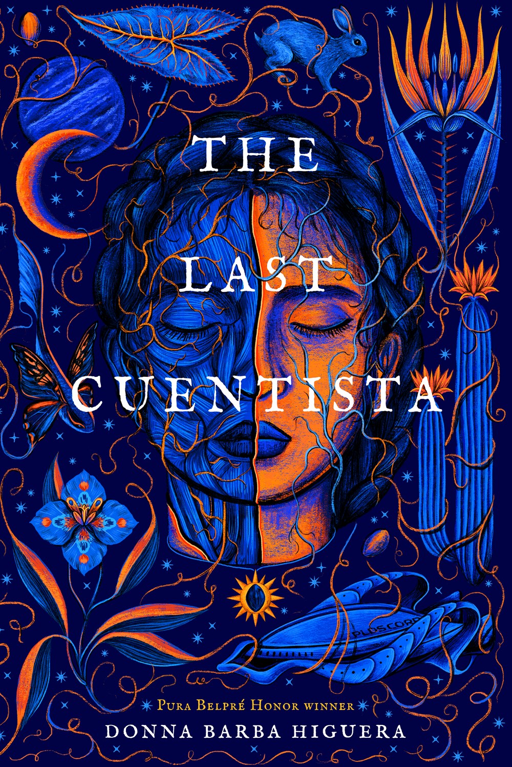Last Cuentista image from book cover, Girl's face with closed eyes.