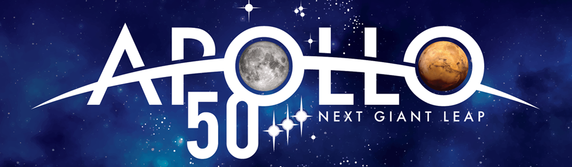 NASA logo reading APOLLO 50 next giant leap