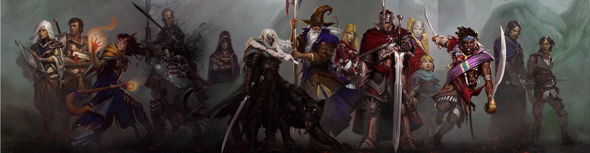 line up of various Dungeons and Dragons characters.