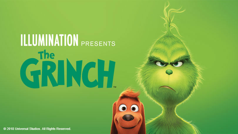 Movie banner with The Grinch and his dog Max