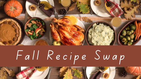 falll recipe swap graphic featuring thanksgiving table