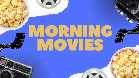 Morning movies banner in blue