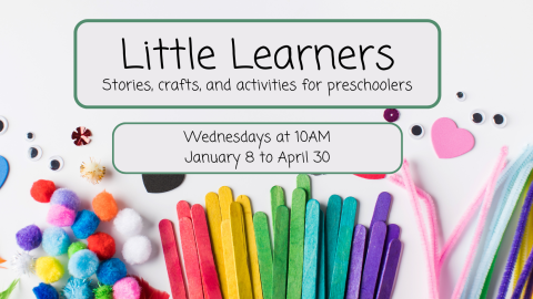 Little Learners graphic featuring craft supplies