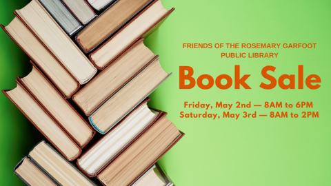 Friends 2025 book sale on a green background