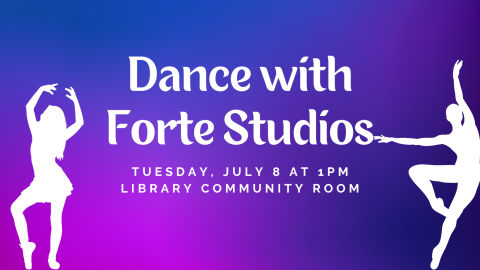 Dance with Forte Studios on purple background featuring silhouettes of dancers in white