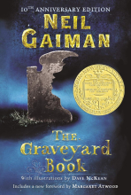 Neil Gaiman's The Graveyard Book Cover, showing Newbery Medal Sticker
