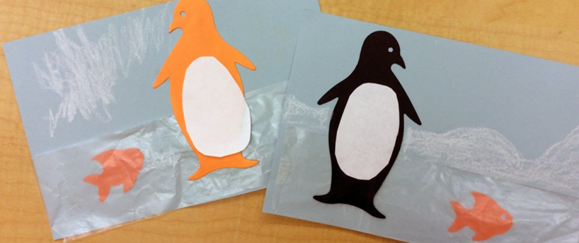 two penguin pictures of penguin and fish