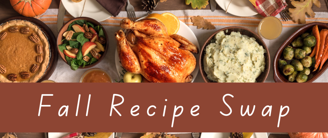 falll recipe swap graphic featuring thanksgiving table