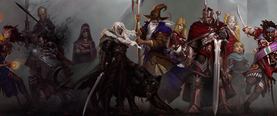 line up of various Dungeons and Dragons characters.
